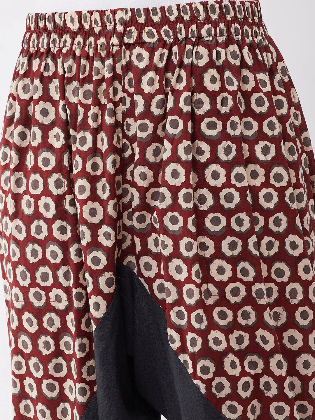 Grey And Maroon Printed Harem Pant