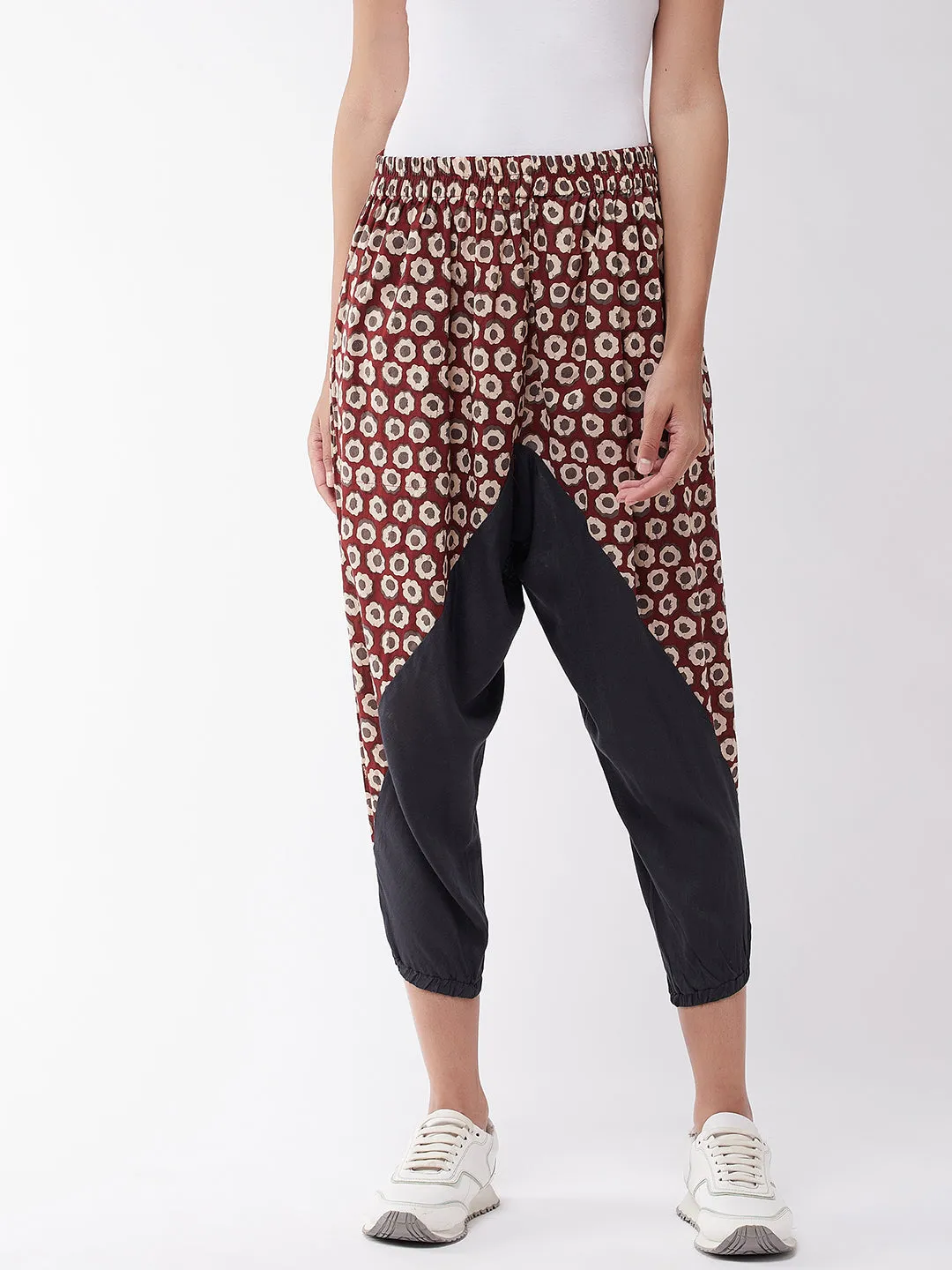Grey And Maroon Printed Harem Pant