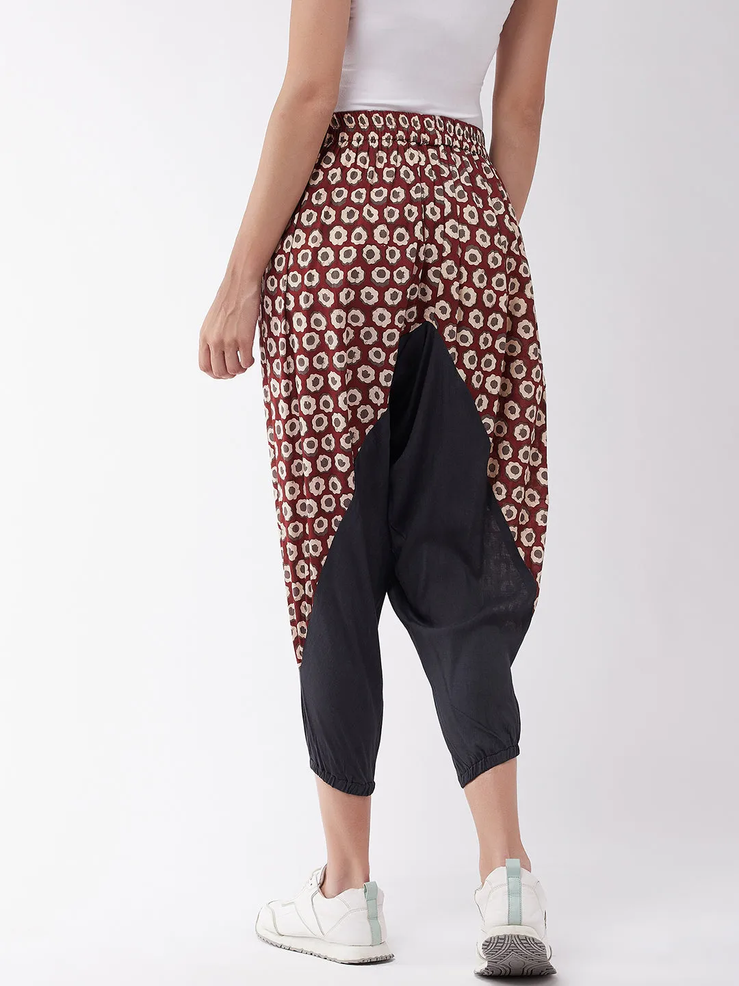 Grey And Maroon Printed Harem Pant
