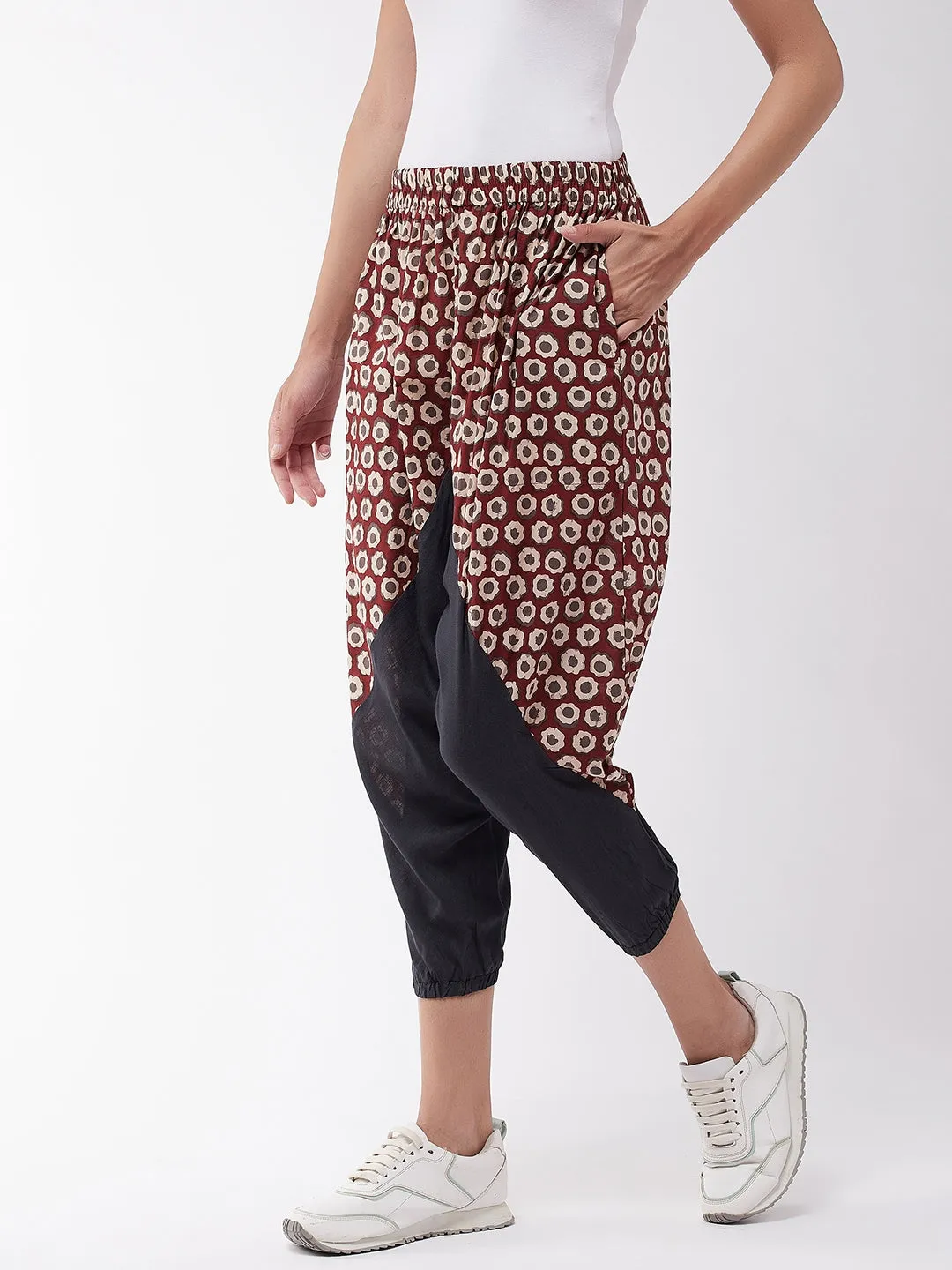 Grey And Maroon Printed Harem Pant