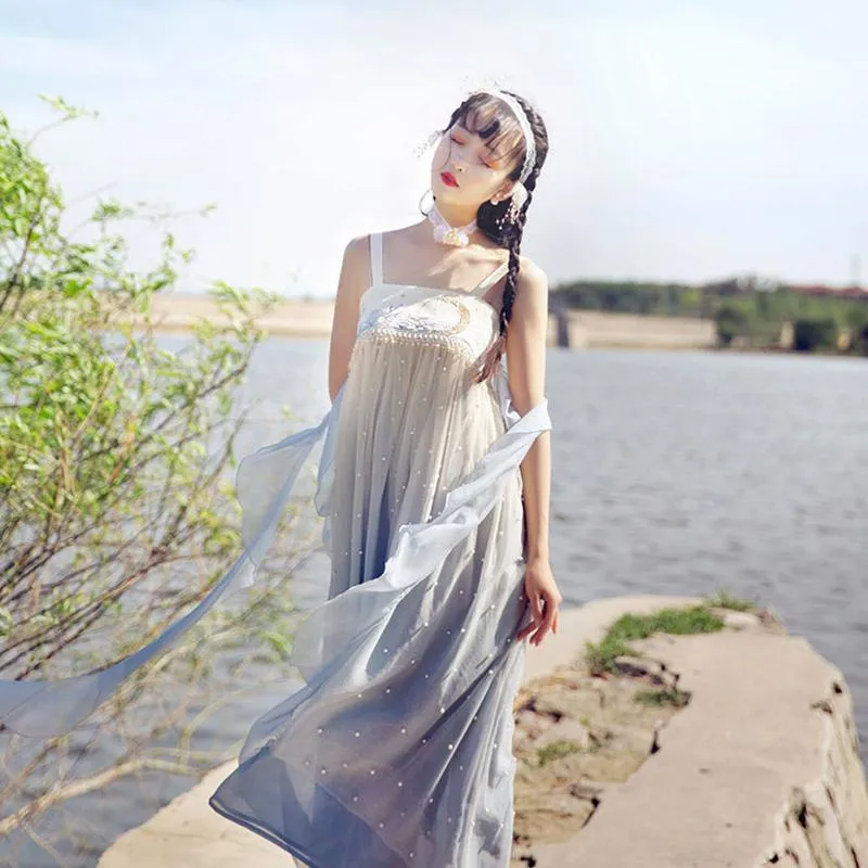 Hanfu Female Full Chest Skirt Super Fairy and Elegant Original Design Pearl Embroidery Three-piece Summer