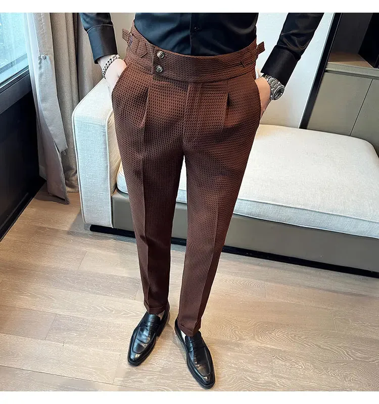 High Waist Men's Waffle Suit Pants