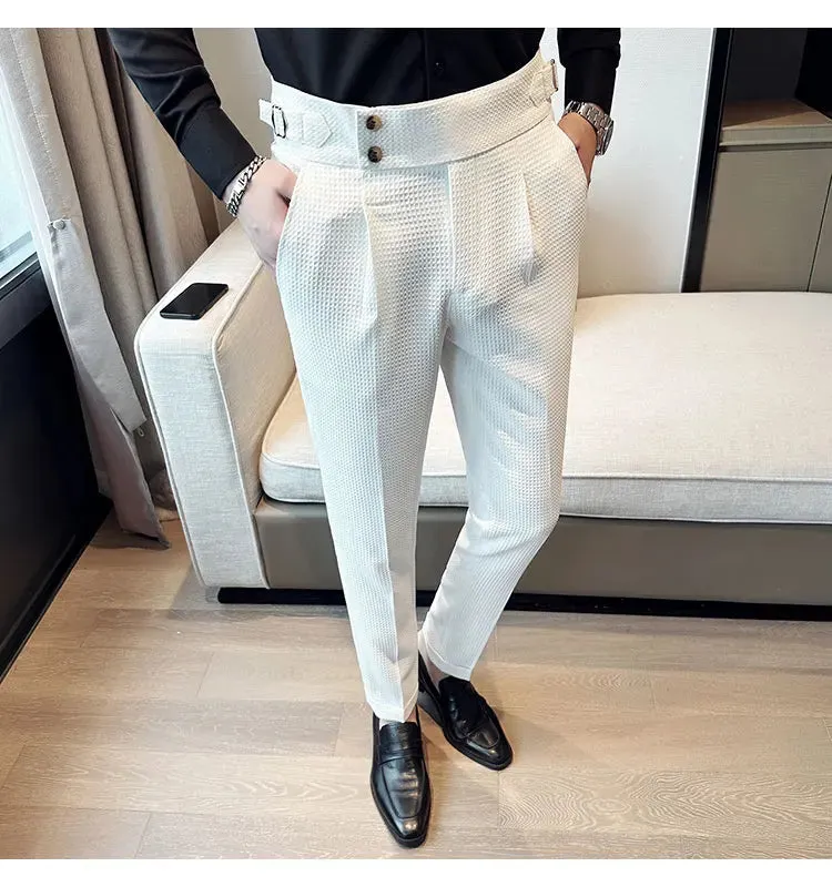 High Waist Men's Waffle Suit Pants