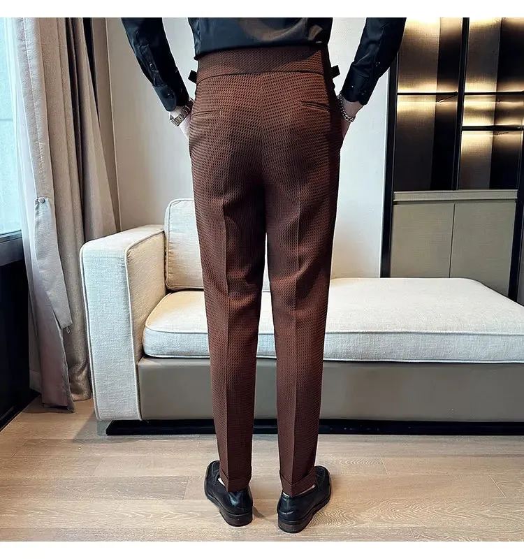 High Waist Men's Waffle Suit Pants