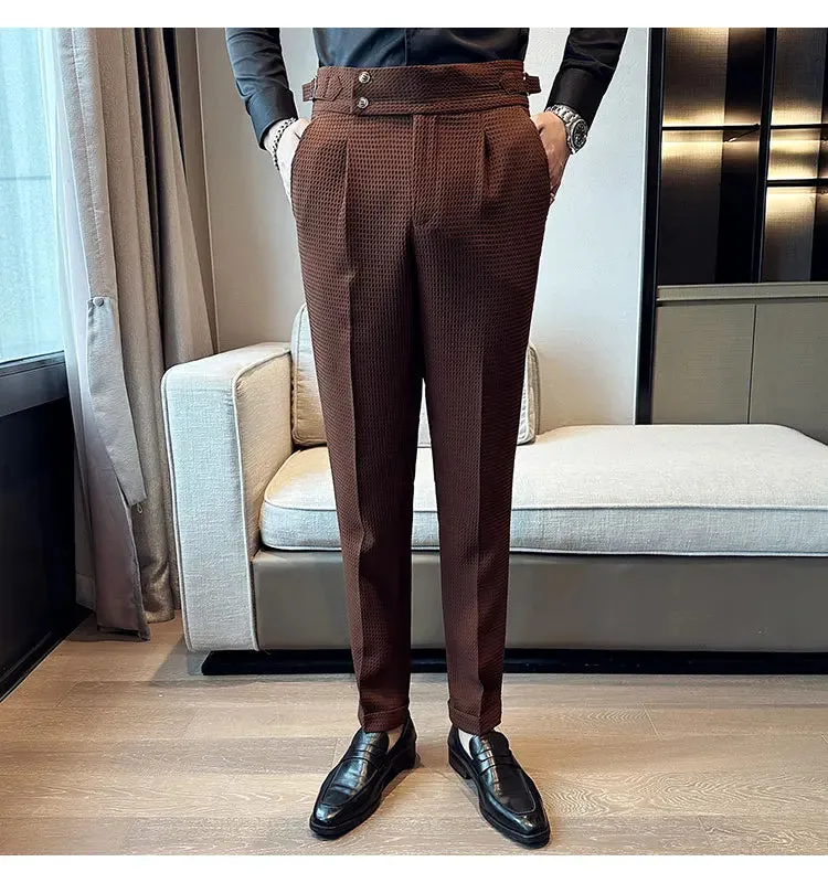 High Waist Men's Waffle Suit Pants