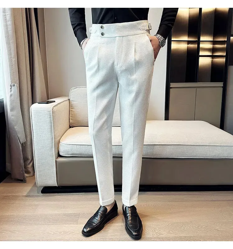 High Waist Men's Waffle Suit Pants