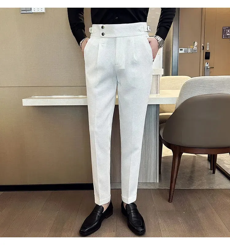 High Waist Men's Waffle Suit Pants