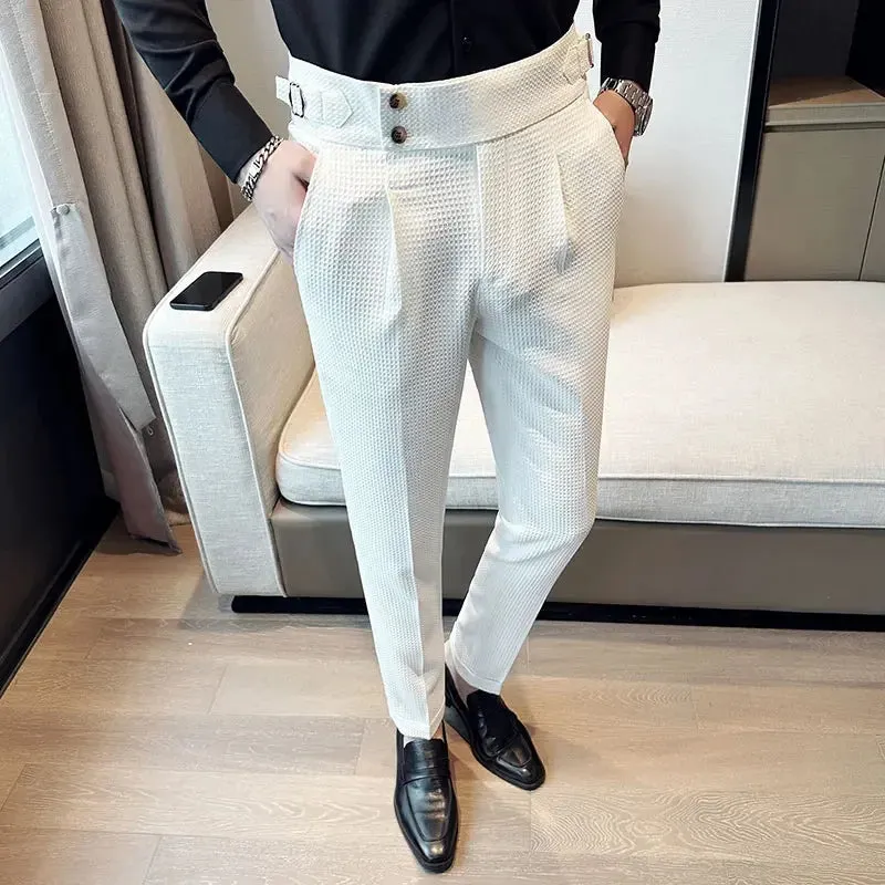 High Waist Men's Waffle Suit Pants