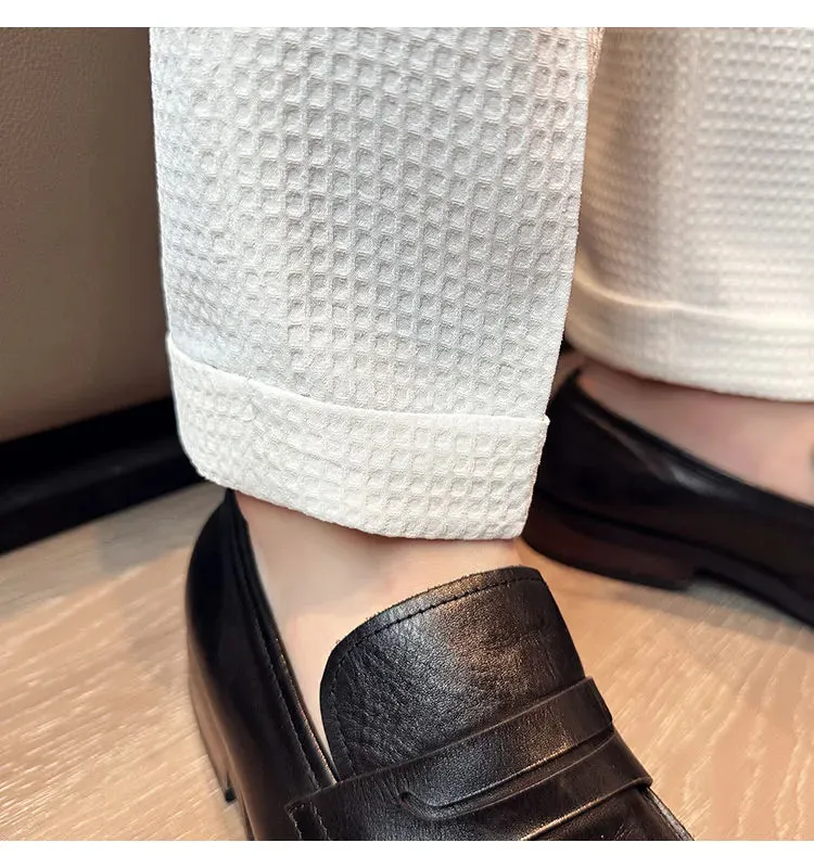 High Waist Men's Waffle Suit Pants