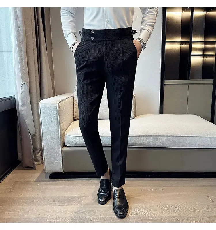 High Waist Men's Waffle Suit Pants