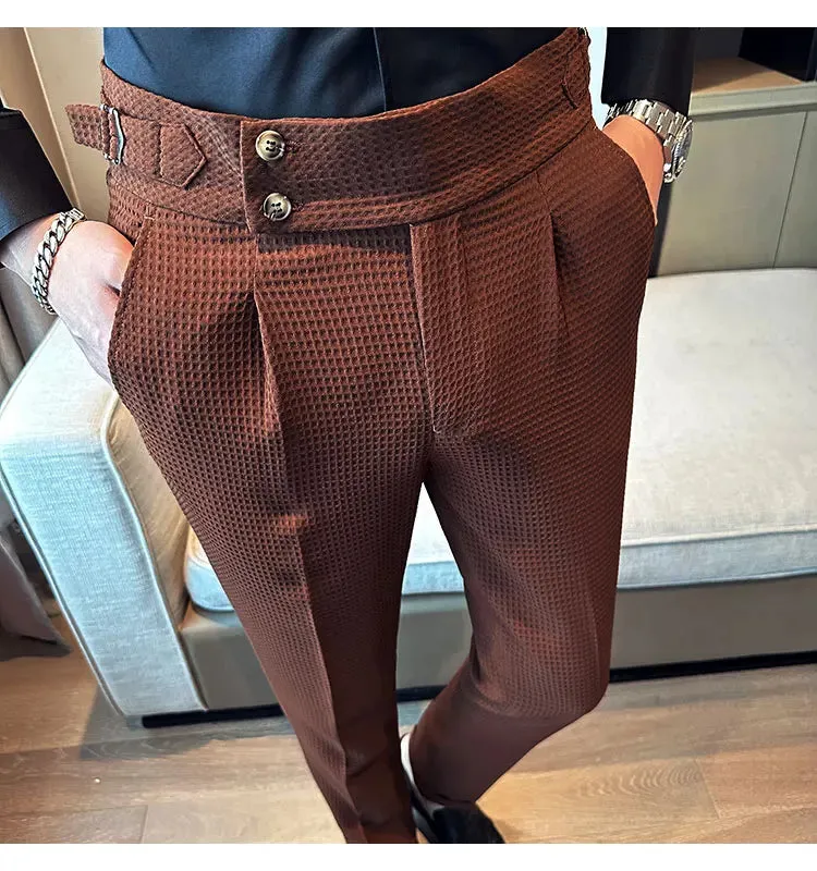 High Waist Men's Waffle Suit Pants