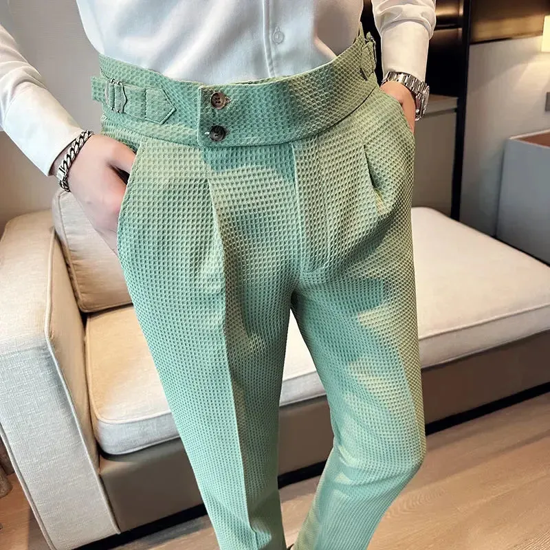 High Waist Men's Waffle Suit Pants