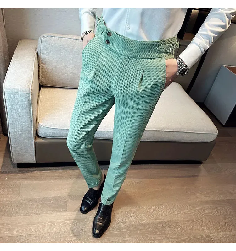 High Waist Men's Waffle Suit Pants