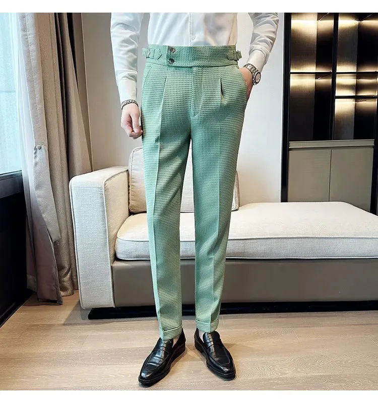 High Waist Men's Waffle Suit Pants