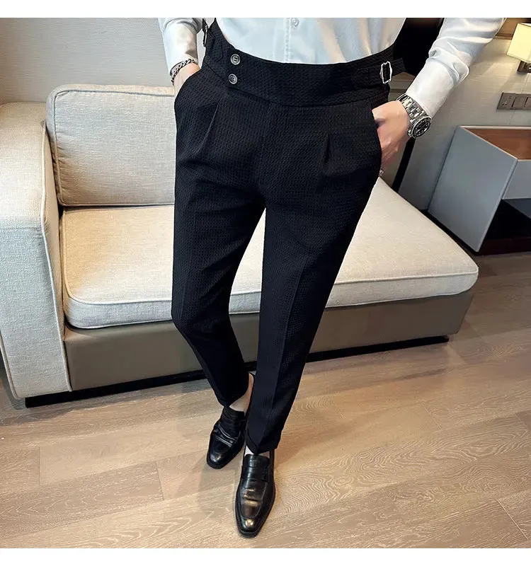 High Waist Men's Waffle Suit Pants