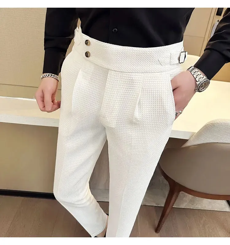 High Waist Men's Waffle Suit Pants