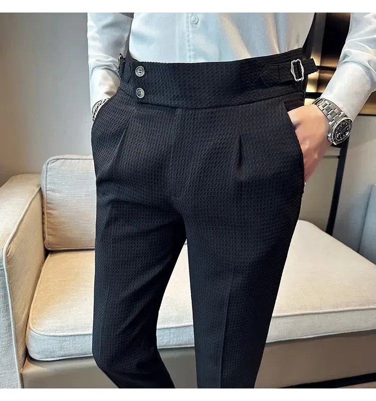 High Waist Men's Waffle Suit Pants