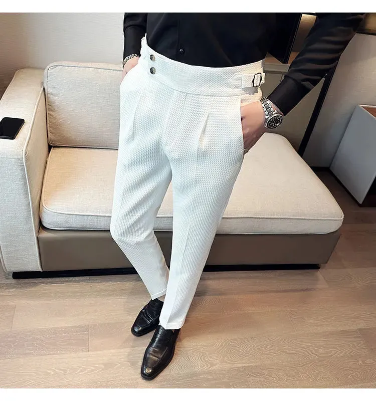 High Waist Men's Waffle Suit Pants