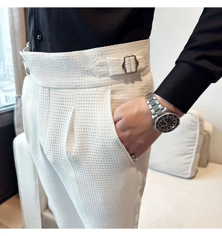 High Waist Men's Waffle Suit Pants