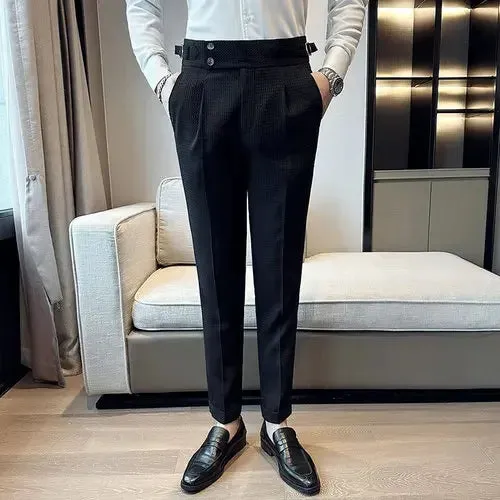 High Waist Men's Waffle Suit Pants