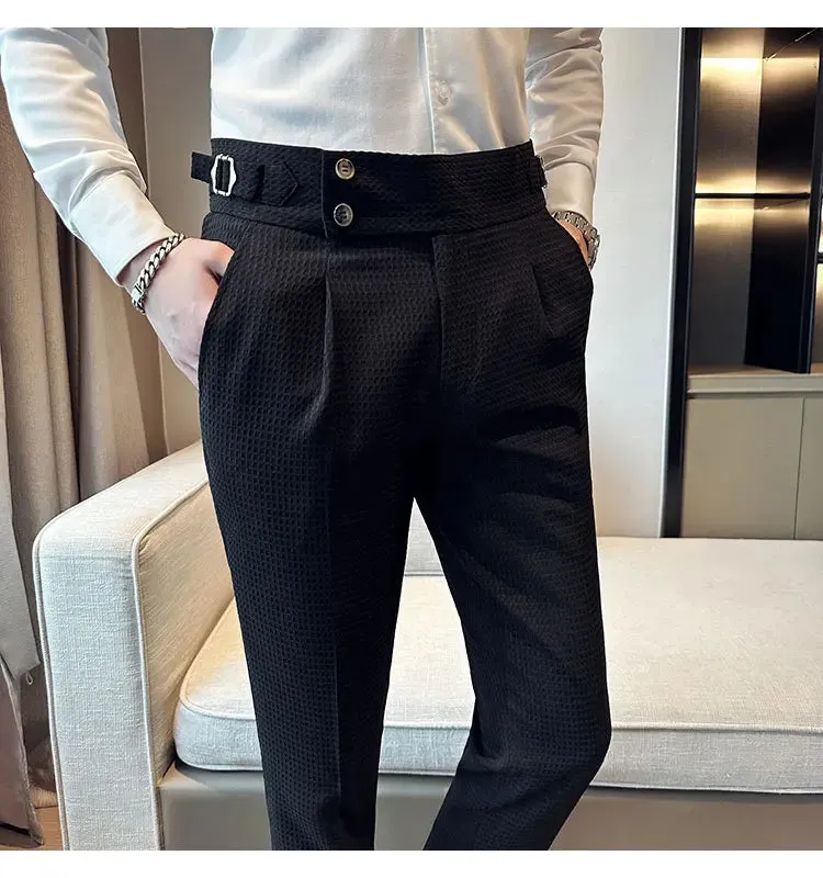 High Waist Men's Waffle Suit Pants