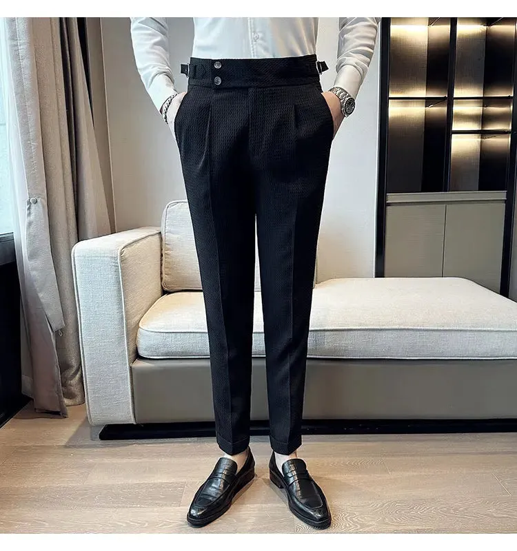 High Waist Men's Waffle Suit Pants