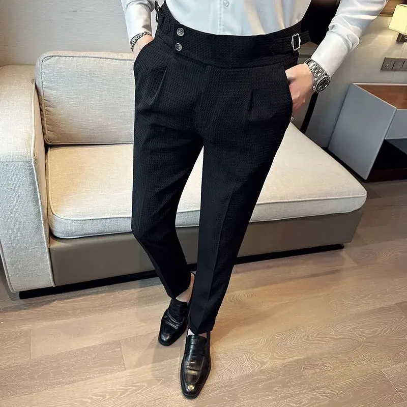 High Waist Men's Waffle Suit Pants