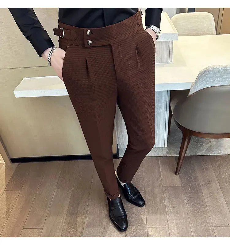 High Waist Men's Waffle Suit Pants