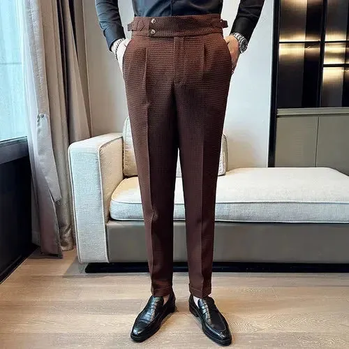 High Waist Men's Waffle Suit Pants