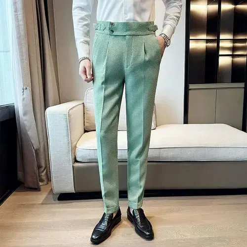 High Waist Men's Waffle Suit Pants