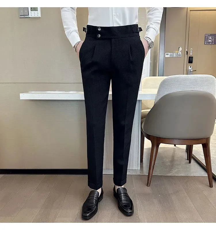 High Waist Men's Waffle Suit Pants