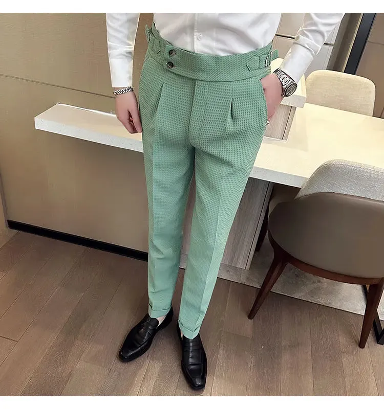 High Waist Men's Waffle Suit Pants