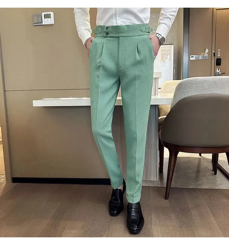High Waist Men's Waffle Suit Pants