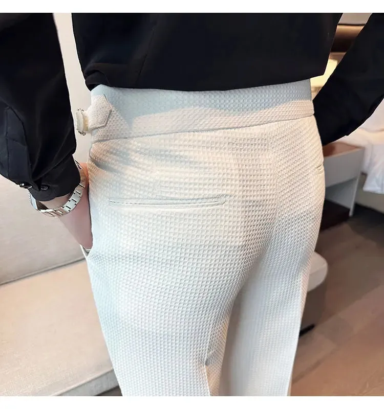 High Waist Men's Waffle Suit Pants