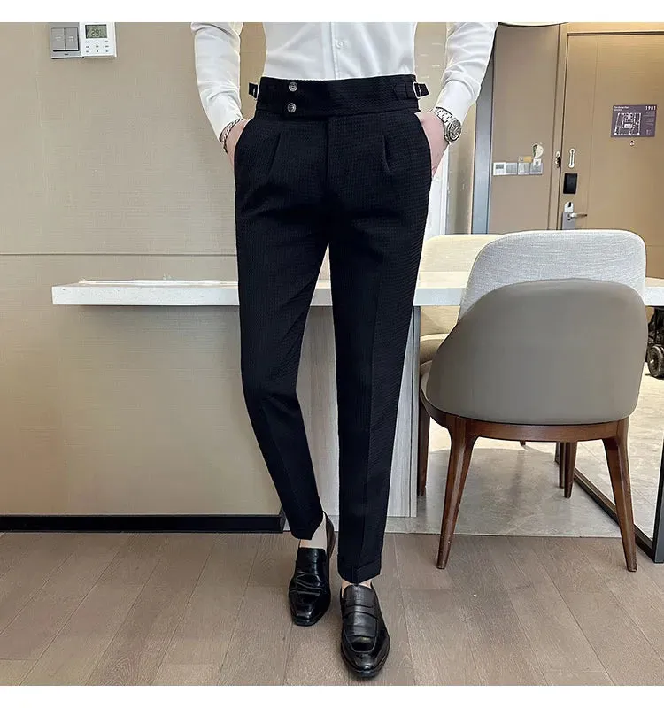 High Waist Men's Waffle Suit Pants