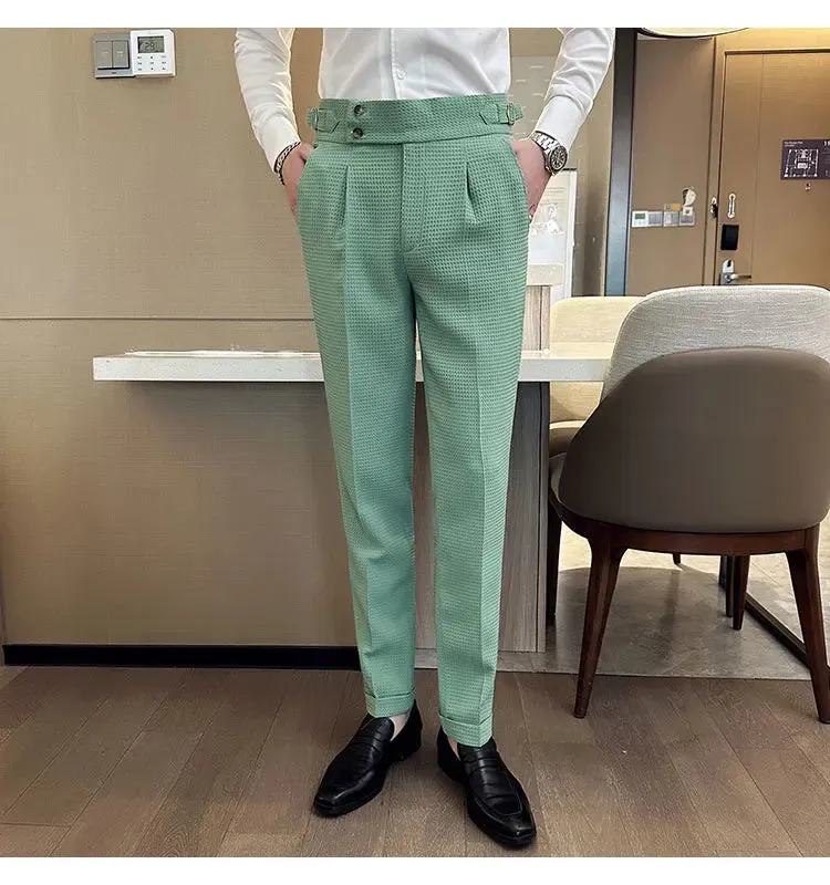 High Waist Men's Waffle Suit Pants