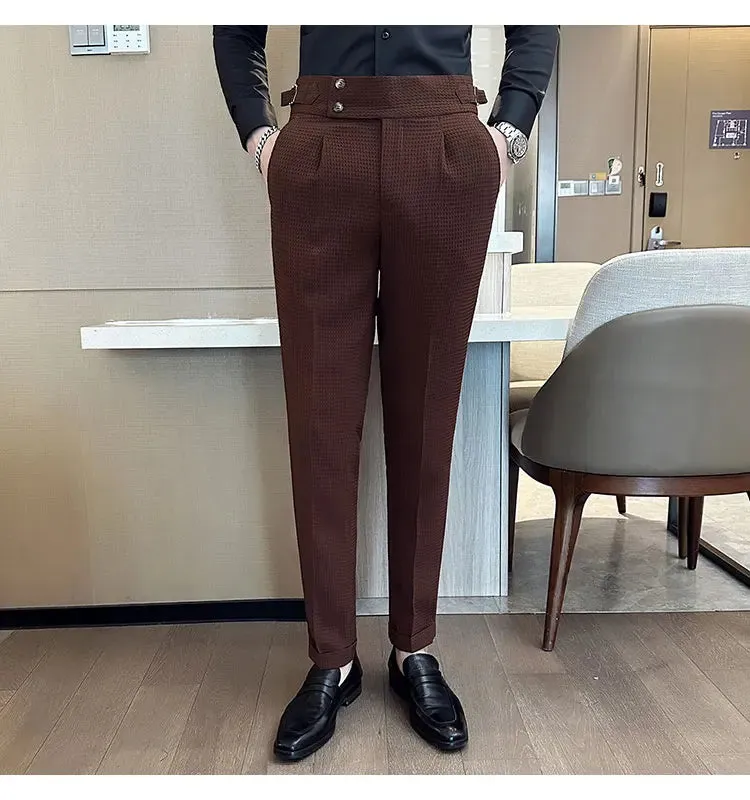 High Waist Men's Waffle Suit Pants