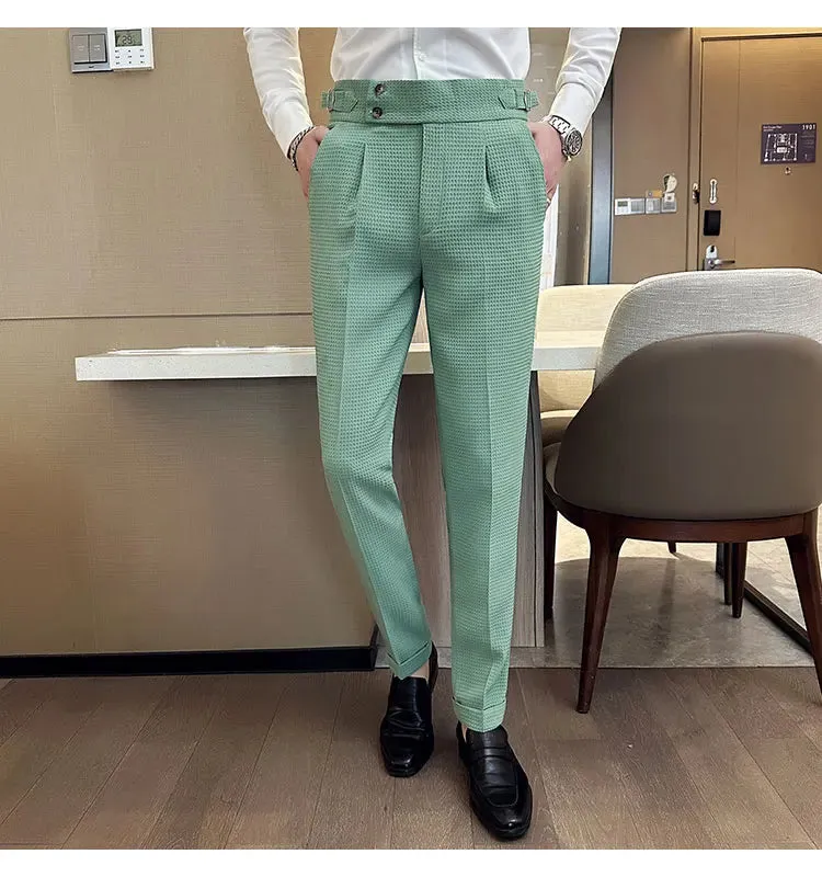 High Waist Men's Waffle Suit Pants