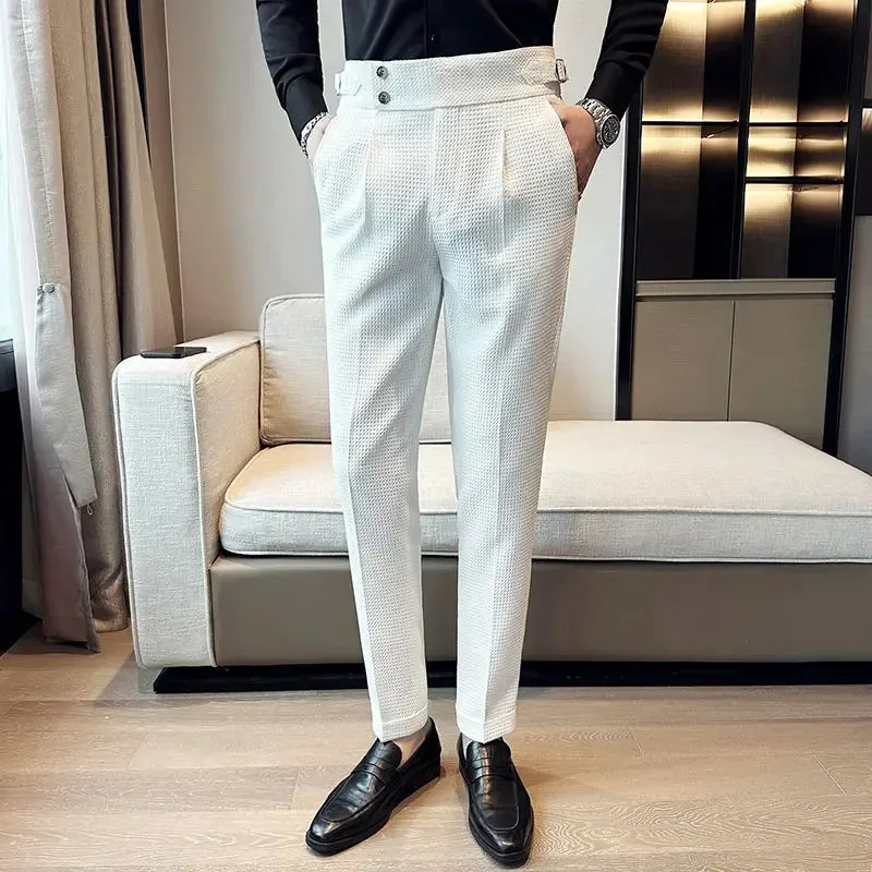 High Waist Men's Waffle Suit Pants