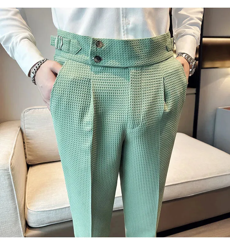 High Waist Men's Waffle Suit Pants
