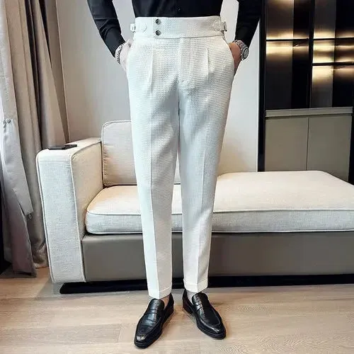 High Waist Men's Waffle Suit Pants