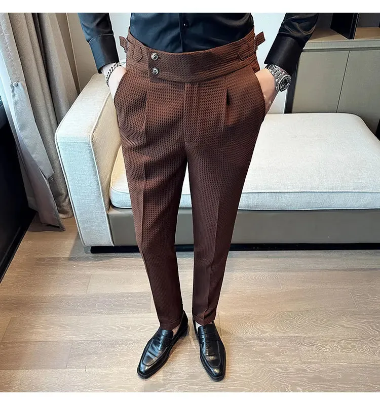 High Waist Men's Waffle Suit Pants