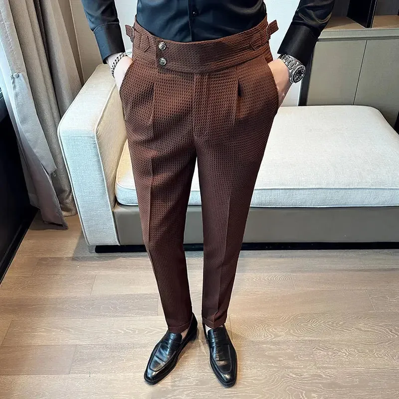 High Waist Men's Waffle Suit Pants