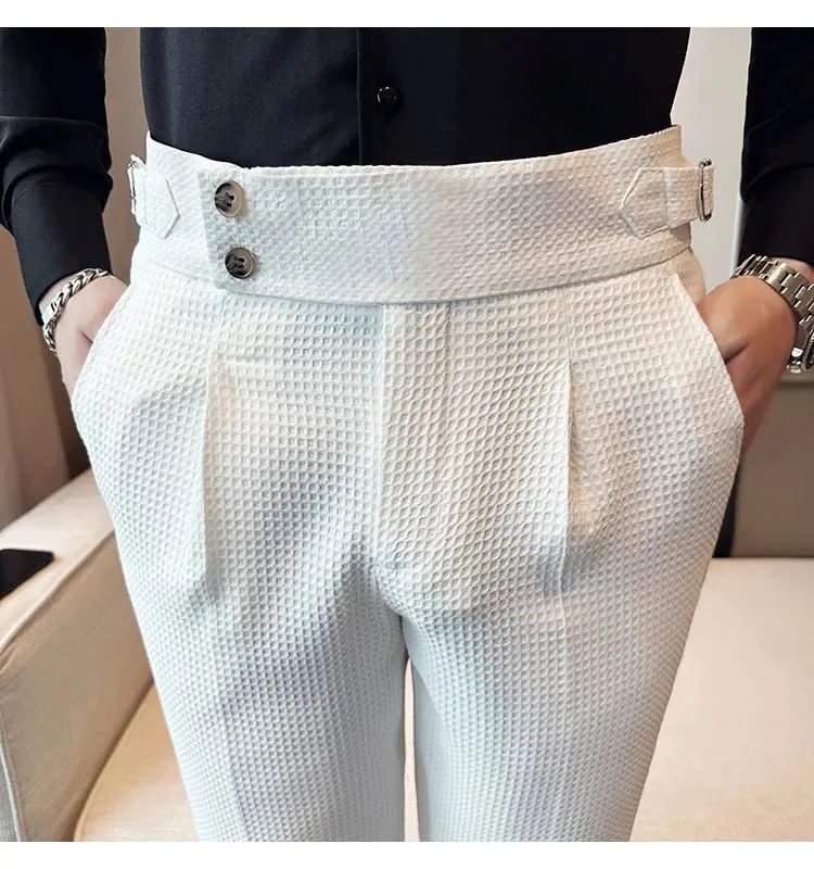 High Waist Men's Waffle Suit Pants