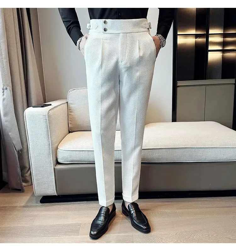 High Waist Men's Waffle Suit Pants