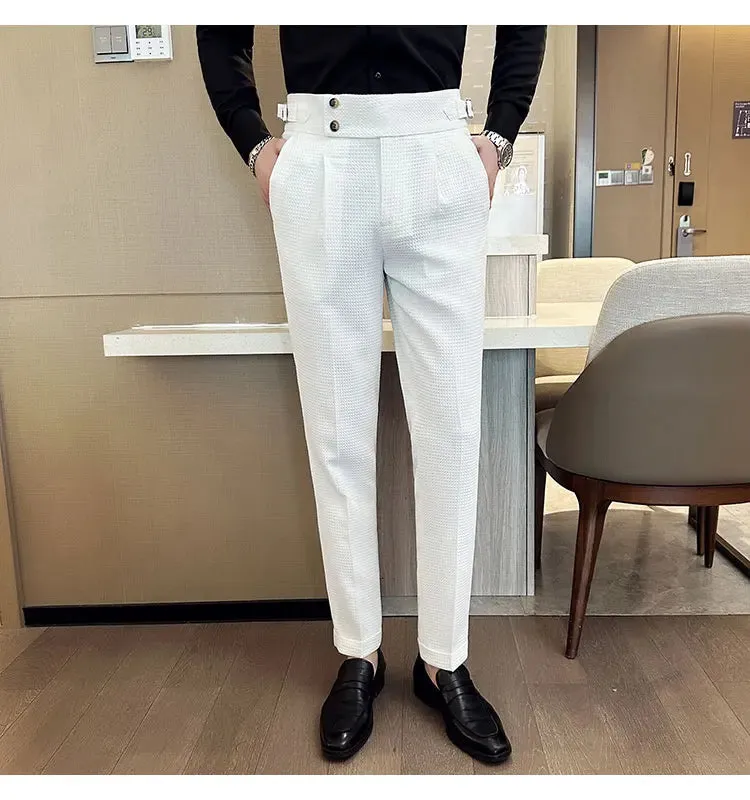 High Waist Men's Waffle Suit Pants