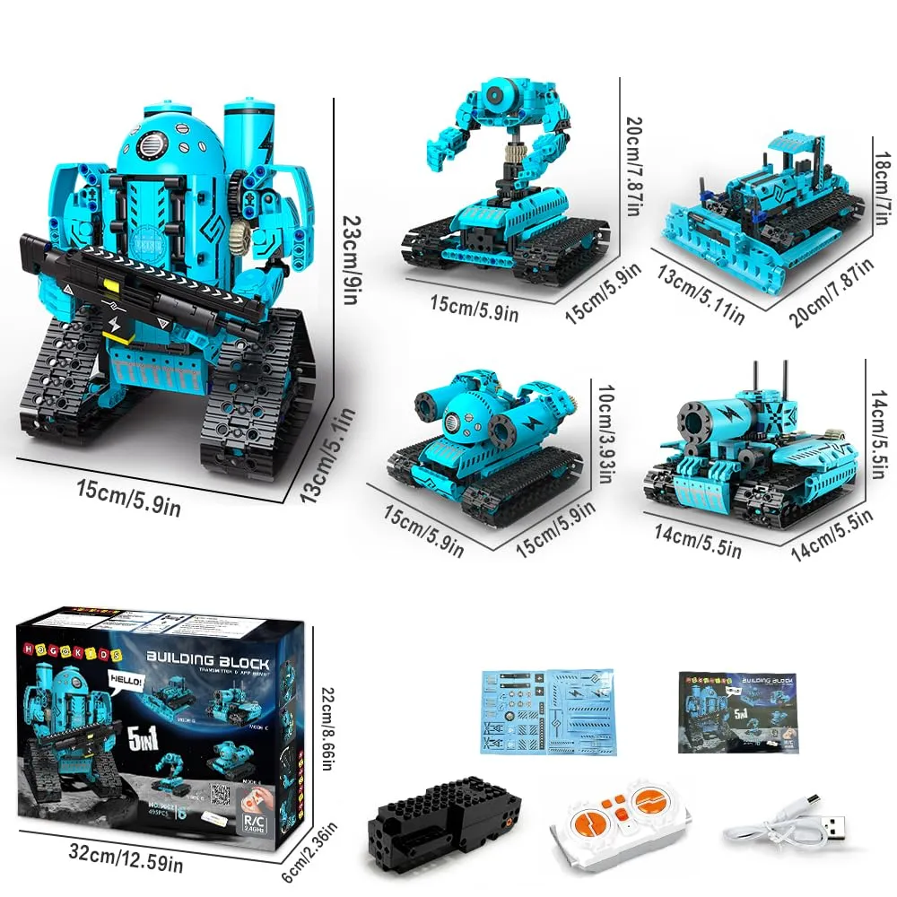 HOGOKIDS 5 in 1 RC Robot Building Set - APP & Remote Control Rechargeable Building Toys | Educational STEM Project for Kids Kit Gift for Boys Girls Age 6-12  Year Old (444 PCs)