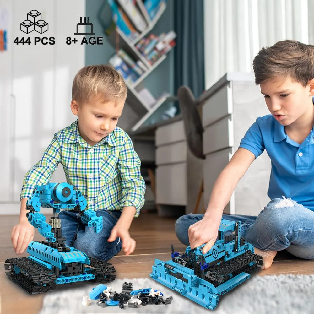 HOGOKIDS 5 in 1 RC Robot Building Set - APP & Remote Control Rechargeable Building Toys | Educational STEM Project for Kids Kit Gift for Boys Girls Age 6-12  Year Old (444 PCs)