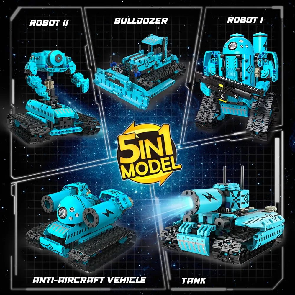HOGOKIDS 5 in 1 RC Robot Building Set - APP & Remote Control Rechargeable Building Toys | Educational STEM Project for Kids Kit Gift for Boys Girls Age 6-12  Year Old (444 PCs)