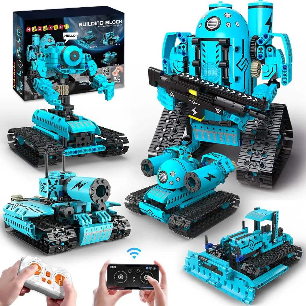 HOGOKIDS 5 in 1 RC Robot Building Set - APP & Remote Control Rechargeable Building Toys | Educational STEM Project for Kids Kit Gift for Boys Girls Age 6-12  Year Old (444 PCs)